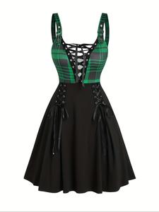 Women's Plaid Print Cami Dress, Casual Fashion Adjustable Strap Dress for Daily Outdoor Wear, Women Dress for Summer