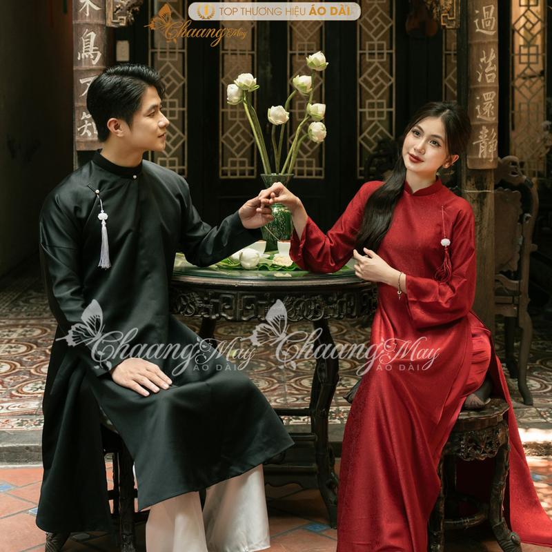  Áo dài cưới cặp đôi cô dâu chú rể cổ pháp phục Việt dáng suông xưa truyền thống may sẵn dự tiệc hỏi lễ tết đẹp ADC813 Women Traditional Dress áo dáng suông Áo Cưới Sen 