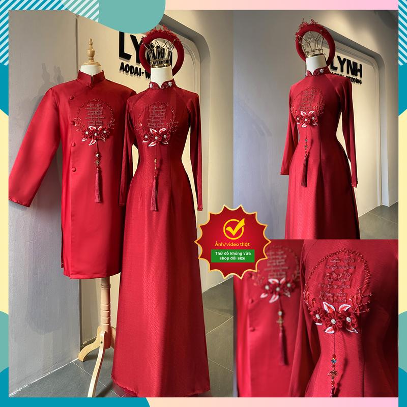 Áo dài cô dâu CẶP ĐỎ ĐÔ VÂN KẾT HỈ TREO QUẠT - ÁO DÀI LYNH Nữ Women Dress Thun Kem Áo Cưới Váy Cưới Voan