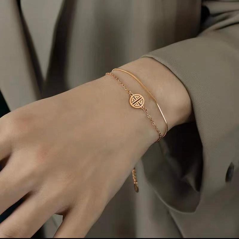 Gelang Tangan Wanita Titanium Dua Layer Koin Bracelets 0