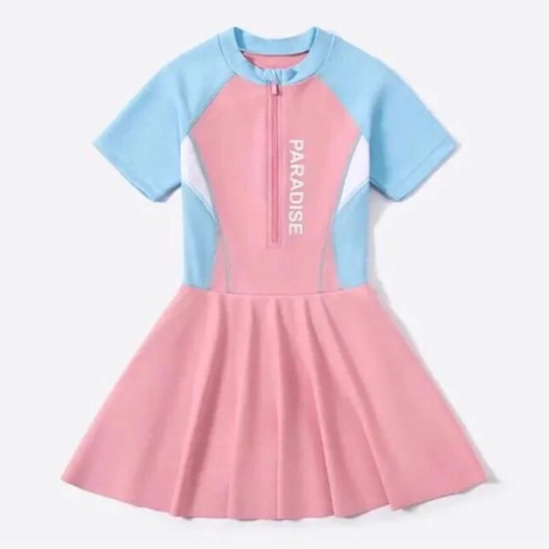 Bộ Váy Bơi Bé Gái Thể Thao Mẫu In Chữ PARADISE  size 10-55kg Kem