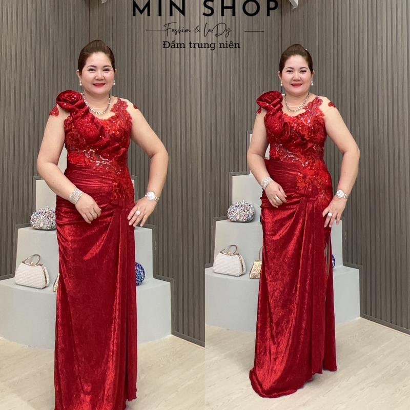 Đầm dạ hội trung niên thiết kế cao cấp nhà Min Shop Chất Vải Thun Co Giãn - Voan Voi- Dress Nữ Women