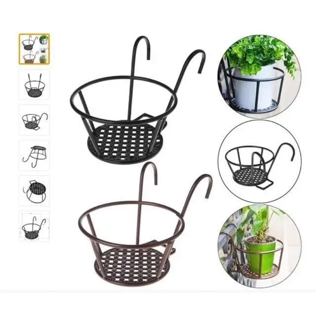 Giá sắt treo chậu cây, giỏ sắt, móc treo ban công để chậu hoa trang trí ngoài trời, sơn tĩnh điện 1