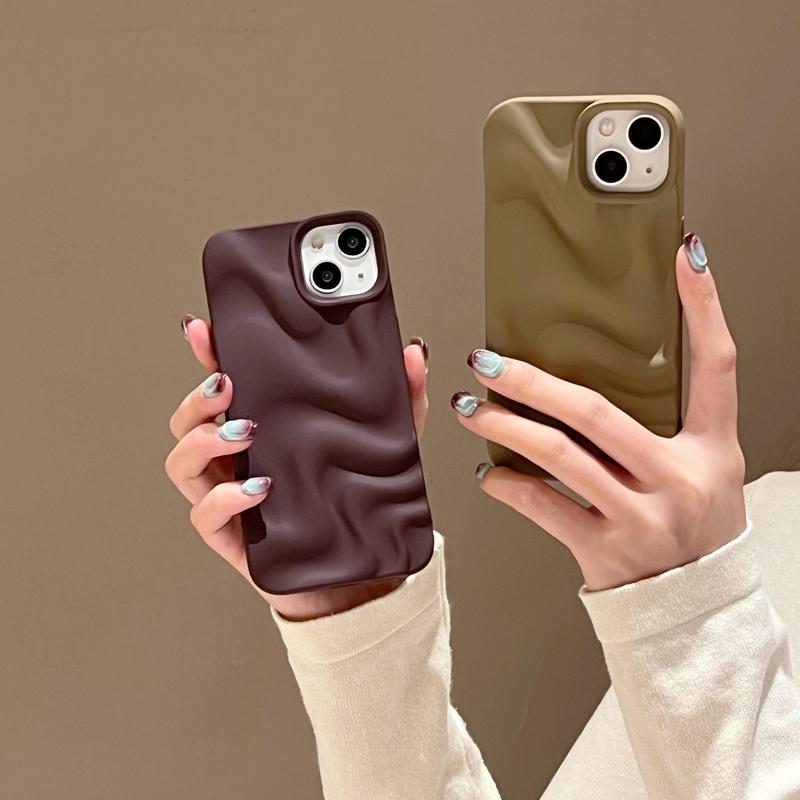 Product Introduction of Wavy Pattern Phone Case, 1 Count Solid Color Matte Phone Protective Cover, Phone Accessories Compatible with iPhone, Casing 2