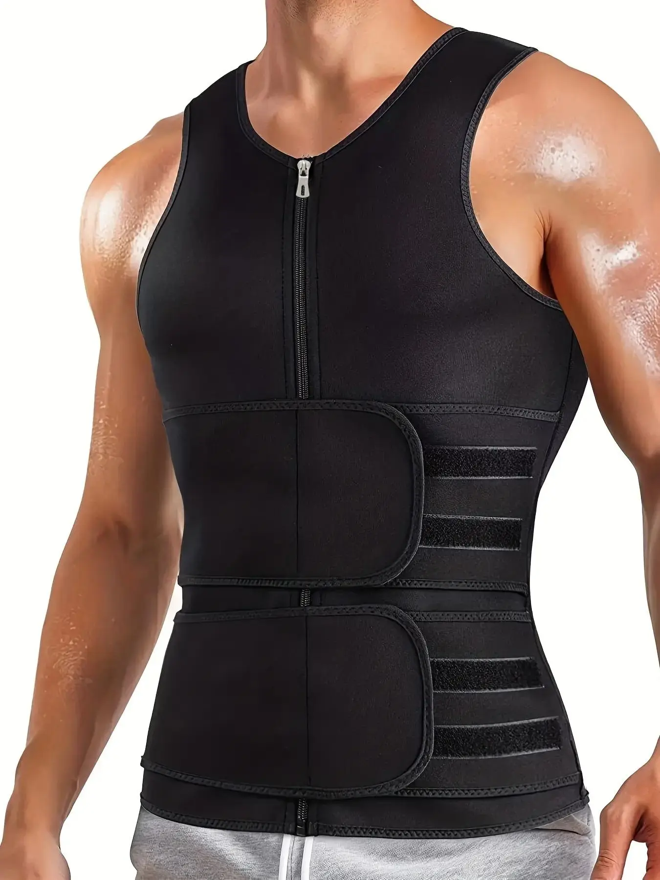 Men's Solid Round Neck Zipper Sauna Tank Top, Quick Drying Breathable Comfortable Sports Tank Top for Workout Gym Exercise, Fashion Men's Sportswear for All Seasons, Compression Vest, Activewear