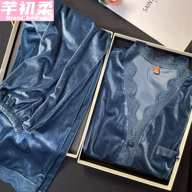 Đồ Ngủ Nhung Kim Cương, Cao Cấp, Dành Cho Nữ, Mùa Thu Và Mùa Đông, Bộ Đồ Mặc Nhà Dài Tay, Phong Cách Pháp Ngọt Ngào, Hàng Mới Về 2024, Cổ Búp Bê Cạp Cao Women 8