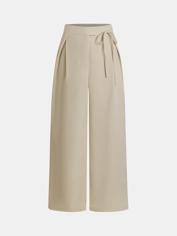 YOZY Women's Solid Plicated Tie Front Straight Leg Pants, Casual Comfy High Waist Trousers for Summer, Fashion Women's Bottoms for Daily Wear 2