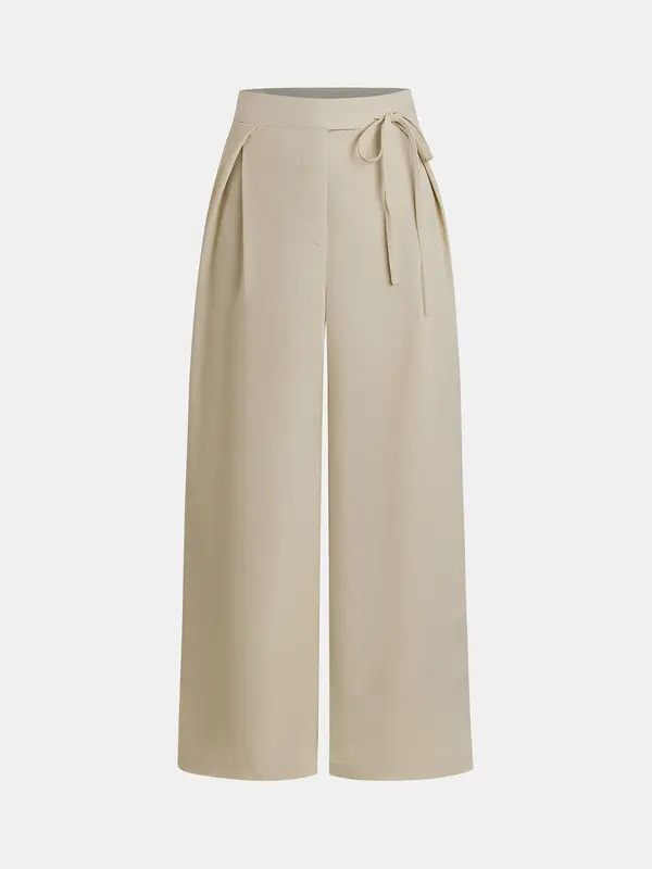 YOZY Women's Solid Plicated Tie Front Straight Leg Pants, Casual Comfy High Waist Trousers for Summer, Fashion Women's Bottoms for Daily Wear 2