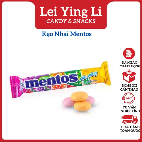 Kẹo Mentos Vị Trái Cây (thỏi 5viên), kẹo nhai trái cây, đồ ăn vặt, Bánh Kẹo Ăn Vặt Lei Ying Li