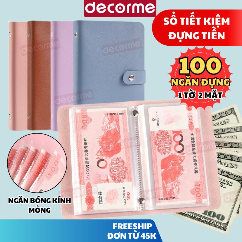 Sổ tiết kiệm đựng tiền 100 phong bì 100 ngăn tiết kiệm Decorme - sổ thử thách tiết kiệm 100 ngăn bìa da PU sổ đựng tiền có thể tái sử dụng lại nhiều lần