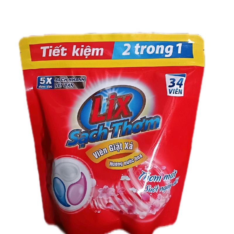 Viên giặt xả 2 trong 1 Lix hương nước hoa sạch thơm mát suốt ngày dài 34 viên 15g