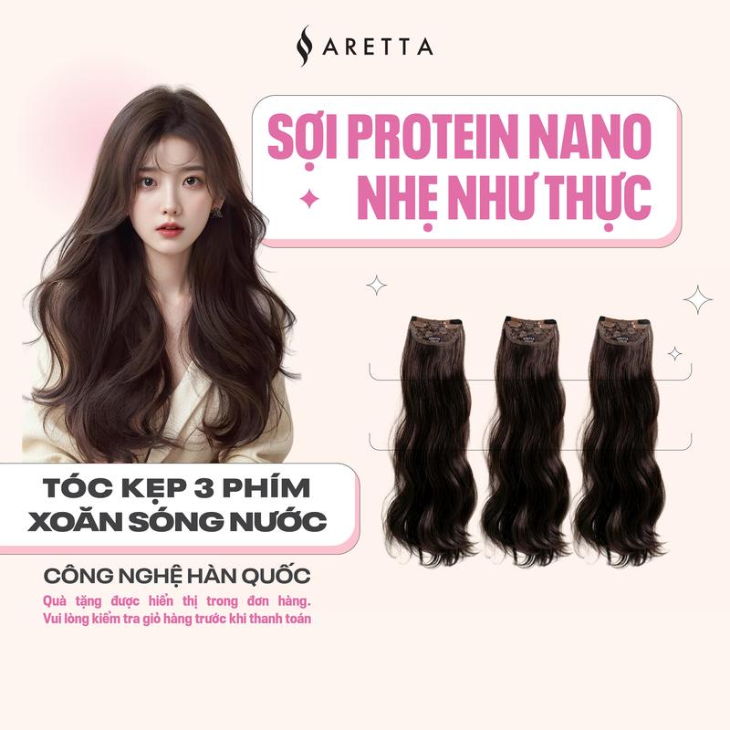[Tặng Kèm Lược Gỡ Rối Và Xịt Dưỡng Tóc] Tóc Giả Nữ Kẹp Xoăn Sóng Nước Set 3 Mảnh ARETTA Công Nghệ Sợi Protein Nano Mềm Nhẹ Như Tóc Thật - Tóc giả ARETTA - Trải nghiệm cảm giác nhẹ như bay