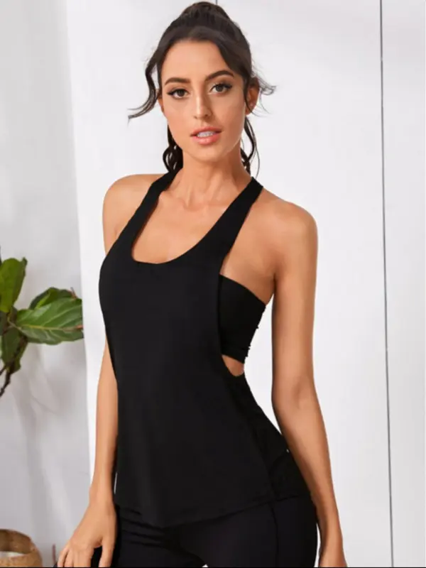 Women's Solid U Neck Racerback Sports Vest, Sporty Comfy Breathable Tank Top for Indoor Outdoor Wear, Ladies Sportswear for Yoga Gym Workout, Workout Sets Women 2