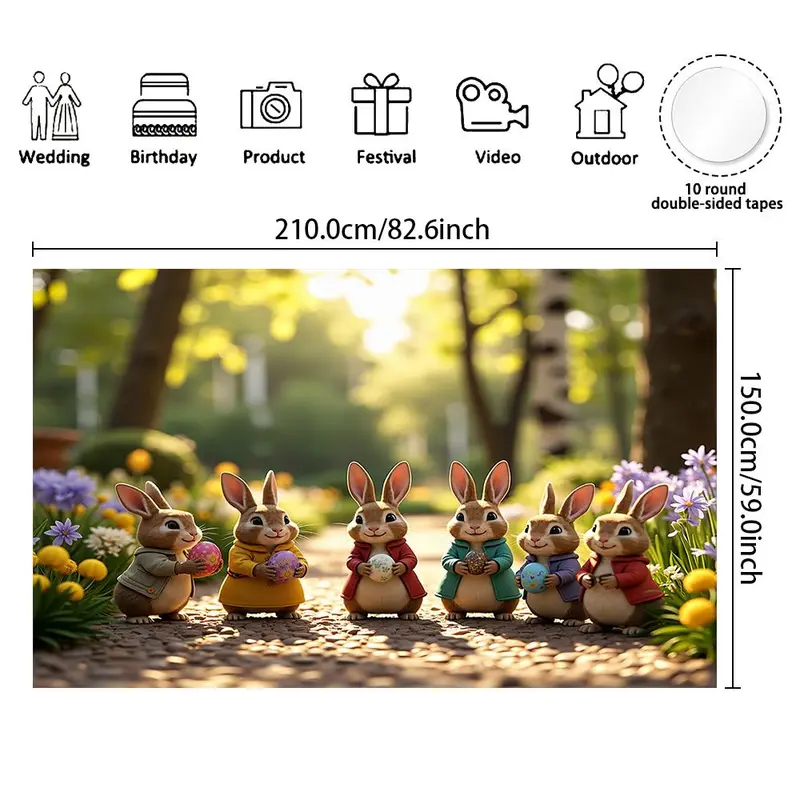 Easter Themed Backdrop, 1 Count Easter Eggs Bunny Pattern Backdrop, Party Decoration Banner for Home Living Room Bedroom, Ornaments 4