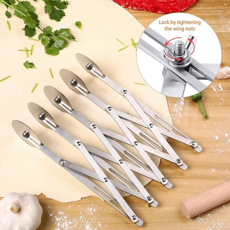 5-Wheel Pastry Cutter Pizza Cutter Multi Wheel Dough Cutters Expandable Pizza Slicer Baking Cutter Roller Pastry Knife 5