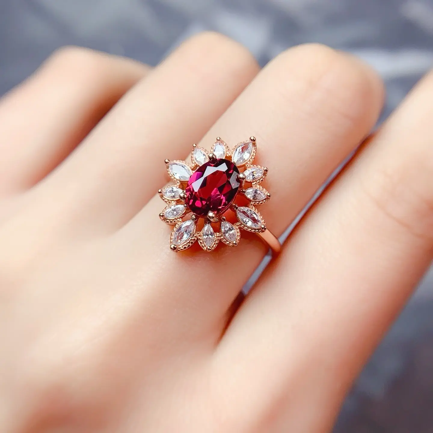 Natural Colored Gemstone - Lucky Gemstone - S925 Silver Natural Magnesio Garnet Ring Fashion Niche Oval 6*8mm Ring - 2025 New Hot Sale (Wedding, Friend, Couple Gift)