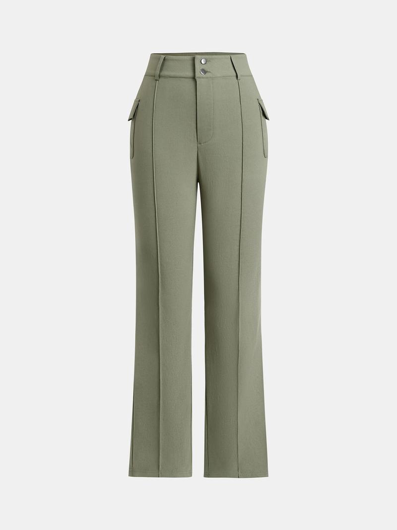 Product Introduction of YOZY Women's Plain Flap Pocket Button Fly Pants, Casual Comfy Trousers for Daily Wear, Ladies Bottoms for All Seasons 4