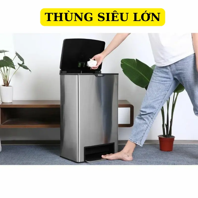 Thùng Rác Inox Đạp Chân Cỡ Lớn Fitis Đạp Lớn MEGA 40L