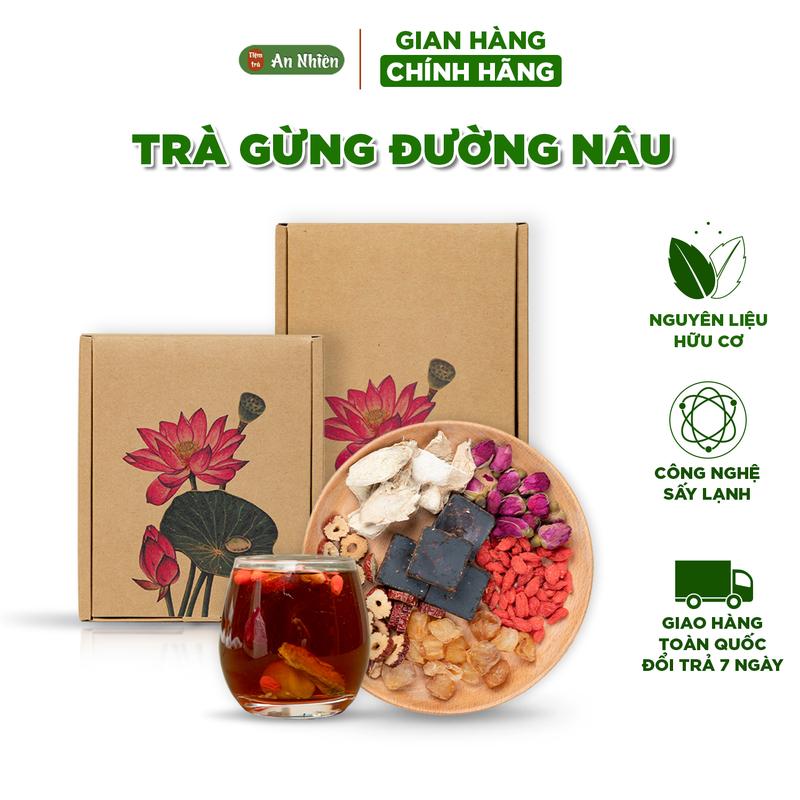 [Ưu dãi] Trà Gừng Đường Nâu Thảo Mộc An Nhiên trục hàn, ấm tu cung, giảm đau ngày dâu, bồi bổ khí huyết ,Nguyên liệu thiên nhiên, Hữu cơ, Sấy lạnh Nước Trà Tea
