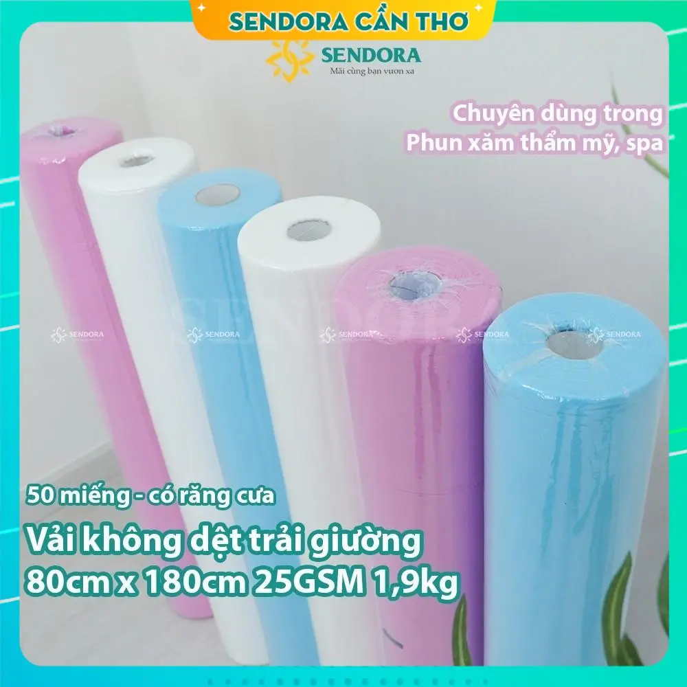 (50miếng) Cuộn vải không dệt trải giường phun xăm, vải không dệt có răng cưa sẵn Hi-Mec 80x180cm 25GSM 1,9kg