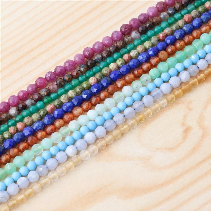 Natural Stone Garnet Rudy Citrine Malachite Opal Tourmaline  Round Faceted Beads Size 2 3 4MM For Jewelry Making Diy Bracelet 3