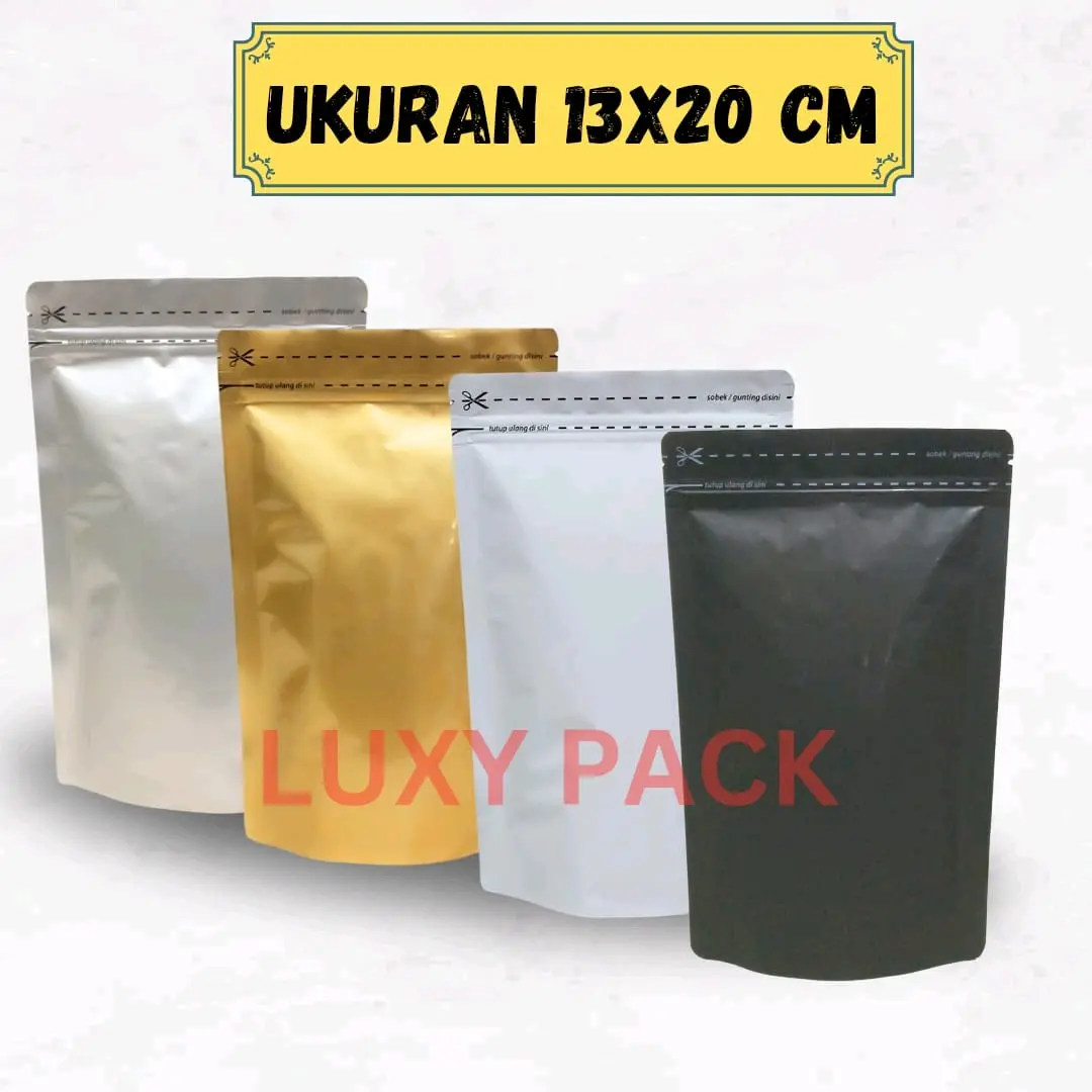 STANDING POUCH ALUMINIUM FOIL WARNA 13X20  KEMASAN SNACK MPACK (ISI 50)