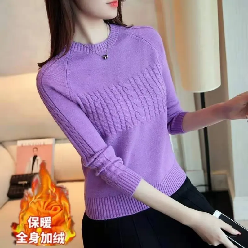 {CSS Fashion Clothing} Ladies Tops 2022 New Women's Round Neck Long-sleeved Knitted Sweaters Pullovers Bottoming Shirts Slim Short Tops