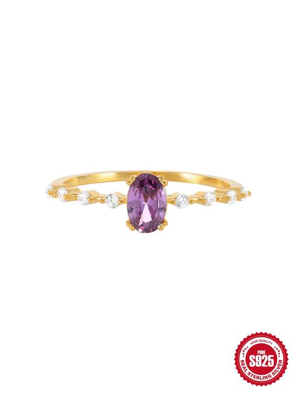 925 Sterling Silver Oval Shaped Artificial Zircon Inlaid Ring, Engagement Ring, Trendy All-match & Exquisite Jewelry Accessories for Women & Girls 4