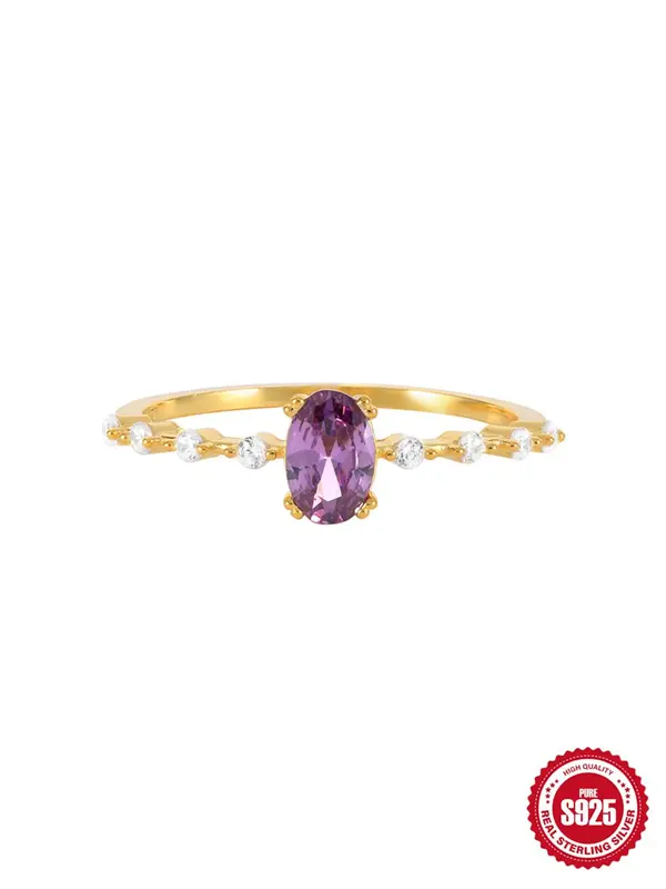 925 Sterling Silver Oval Shaped Artificial Zircon Inlaid Ring, Engagement Ring, Trendy All-match & Exquisite Jewelry Accessories for Women & Girls 4