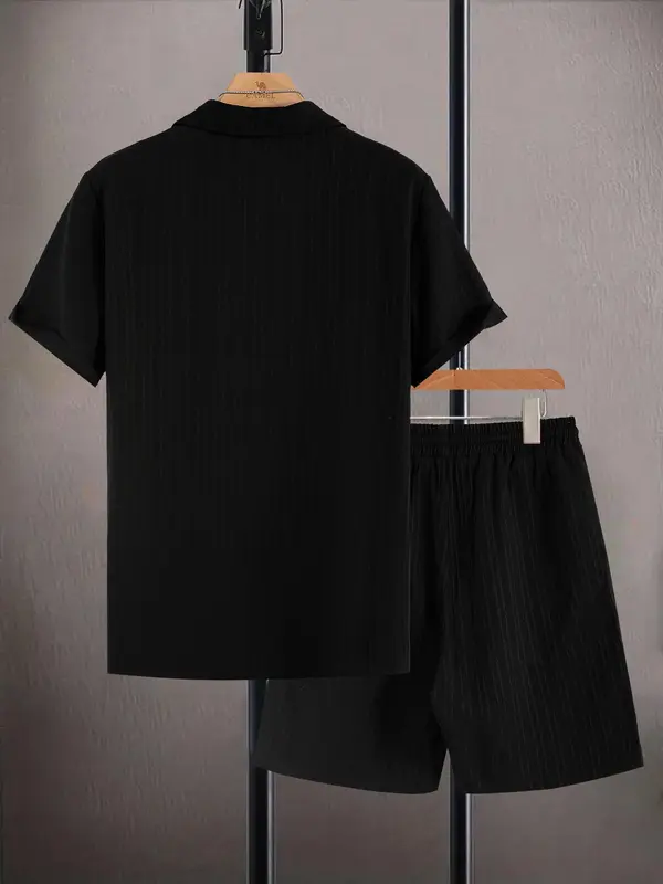 Men's Solid Short Sleeve Top & Shorts Set, Regular Fit Formal Shortsleeve Top & Shorts, Men's Summer Clothes, Sets for Men Clothing, Menswear, Suits, Summer Outfit Set, Casual Matching Set 6