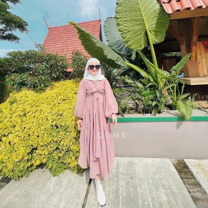 QOME-Tunik Acha bahan Ceruty premium baju pesta Muslim Wanita Atasan  Remaja  Gamis  Panjang  Dress Kondangan Dewasa