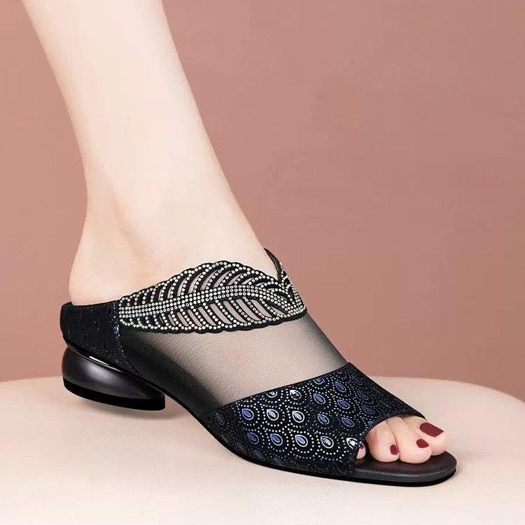 Dép Gót Chunky, Mùa Hè Mới, Thiết Kế Lộ Ngón Chân Thời Trang, Phong Cách Hàn Quốc, Dép Lê, Giày Nữ, Quốc Tế Thương DéP Shoes 2