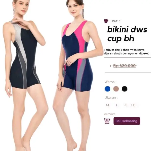 baju renang wanita dewasa bikini atlet cup bh uv protection black Navy
