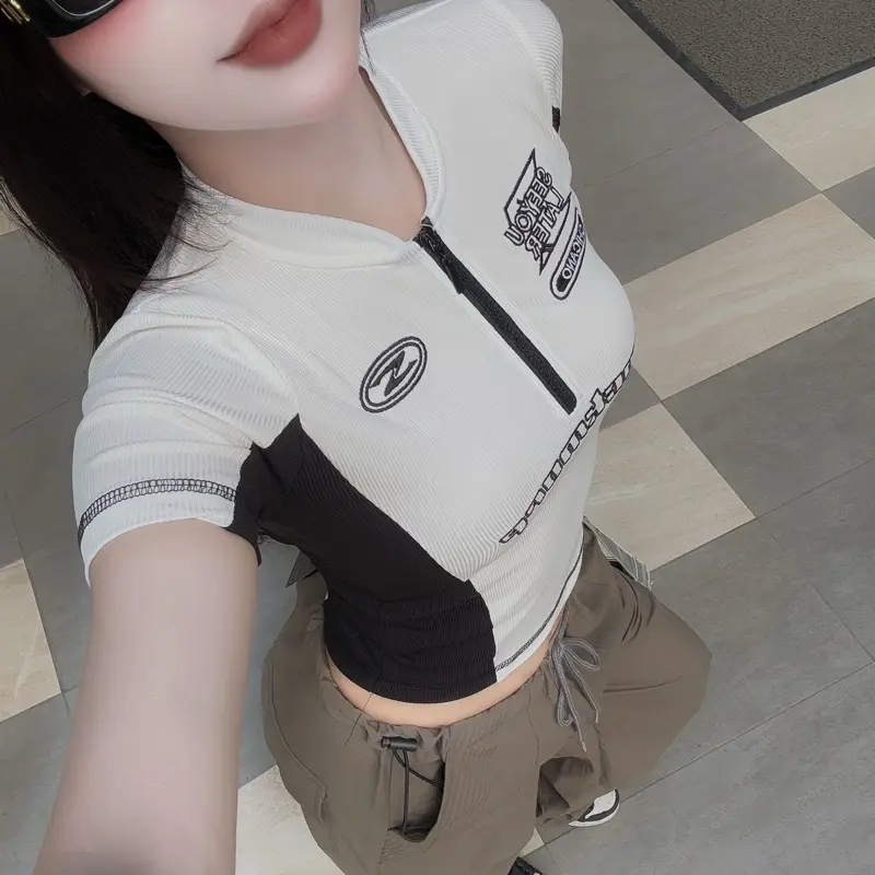 Áo Thun Babytee  Nữ  Thể Thao Có Khóa Cổ Dáng Ôm Hình Thêu áo thun thể thao Polypropylene  Top Tập Thể Dục Thể Dục Golf 4