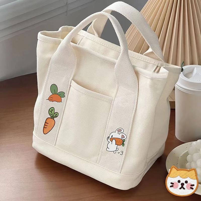 Product Introduction of 1PC Cartoon Rabbit Carrot Women Handbag Canvas Women's Tote Bag Portable Large Capacity Multi Pocket Lunch Bag 16