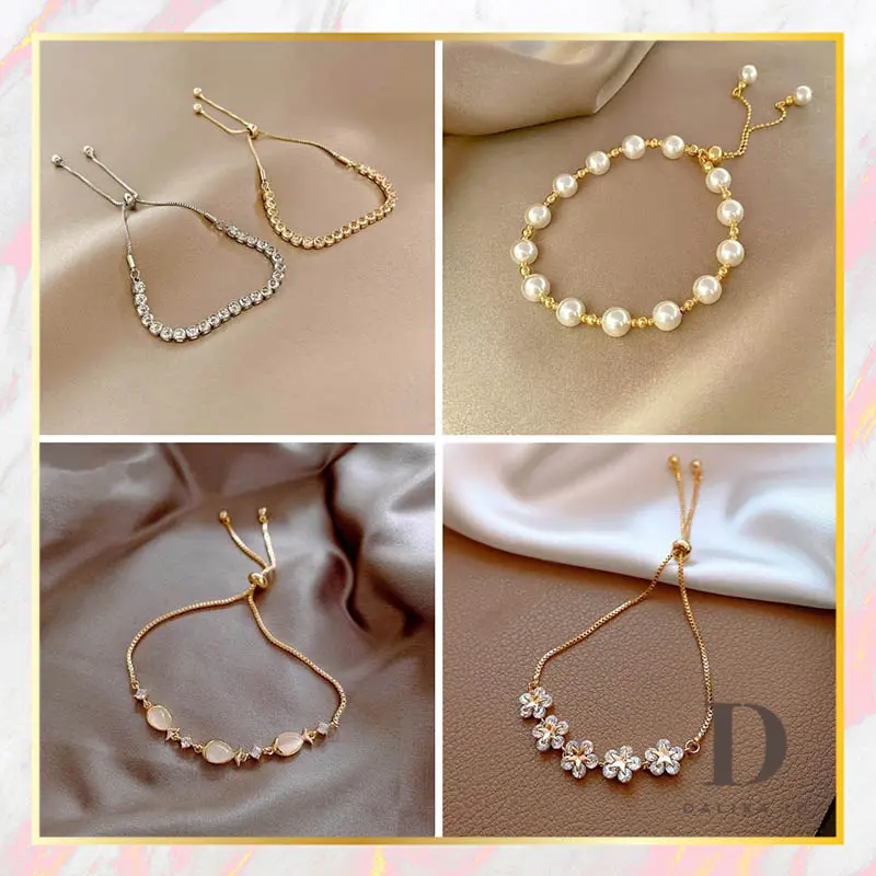 Gelang Serut Wanita Variasi Mutiara Batu Kristal Air Mata Aksesoris Fashion Korea