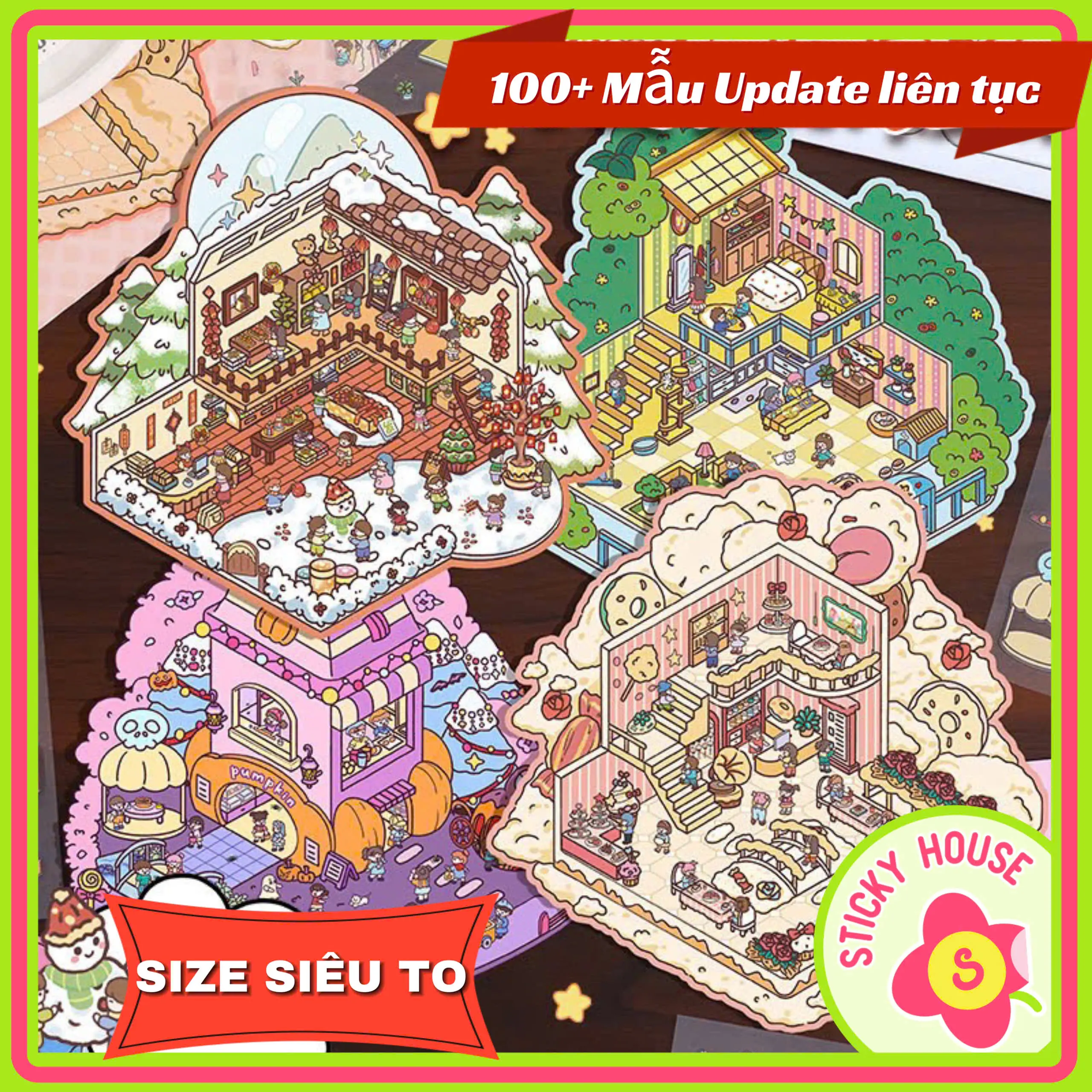 (Hỏa tốc HN) Sticker 3D Nhãn Dán 3D lưu trữ cảnh quan, sticker cửa hàng thỏ cute, sticker thỏ hồng thỏ tutu