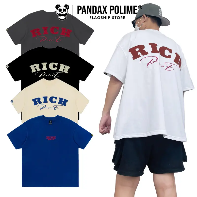 Áo phông boxy tee local brand 280gsm form rộng bigsize ngắn tay lỡ cotton 2 chiều cặp đôi nam nữ chữ thêu đắp hack dáng pandaxvn polime Menswear Cổ Tròn
