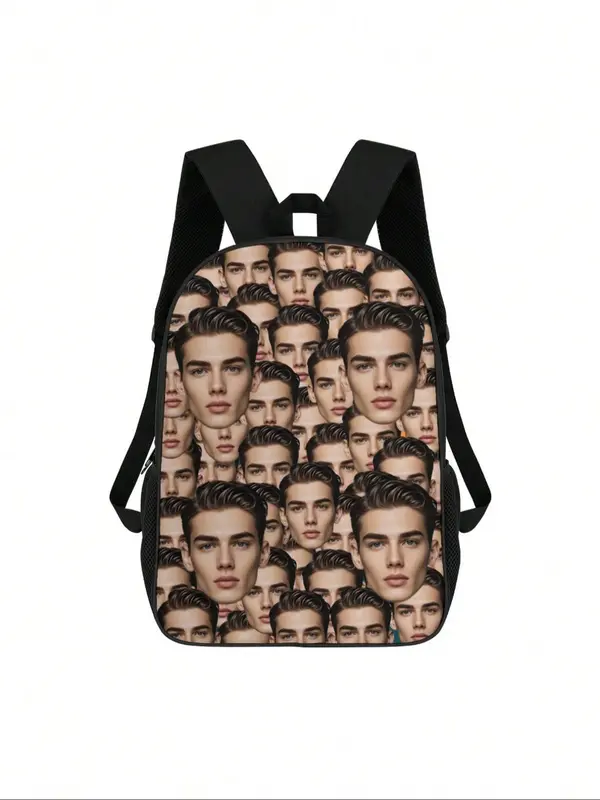 Fashion Face Print Backpack, Casual Large Capacity Zipper Backpack for Women & Men, Trendy Versatile High-quality Daily Commuting Bag 3