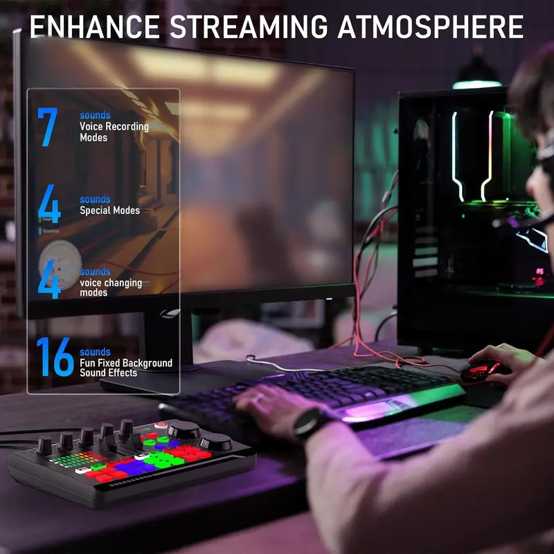 Professional Audio Mixer Kit, Live Sound Card with Stunning DJ Mixer Effects and Voice Changer for Karaoke, Live Streaming, Recording, and Gaming, Smartphone 4