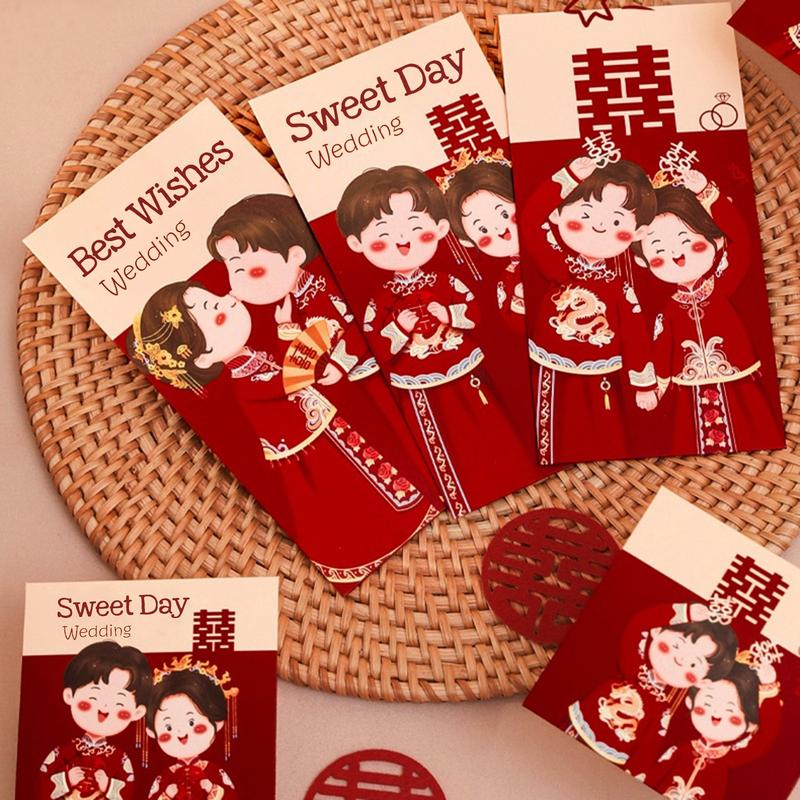 Bộ 6 Bao lì xì đám cưới may mắn giấy dày cứng cán mờ