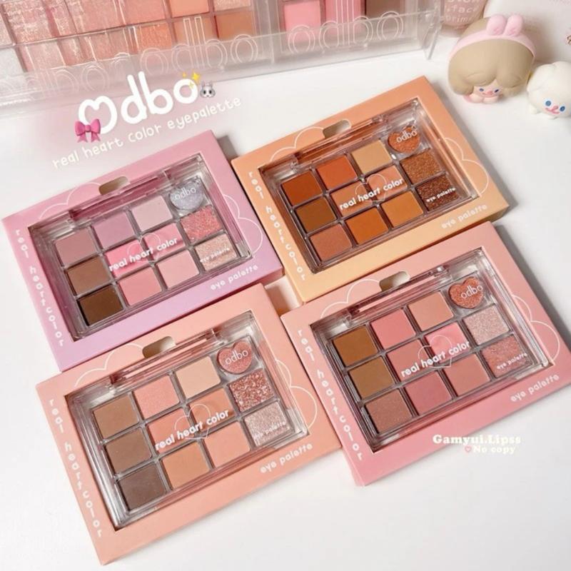 Bảng Mắt Odbo 12 Ô Real Heart Trái tim Nhũ Lì Trong Suốt Color Eye Palette all take phấn mắt vacosi má hồng phan math