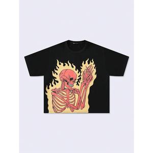 ROMWE MEN Street Life Camiseta holgada con estampado de calavera, estilo callejero vintage