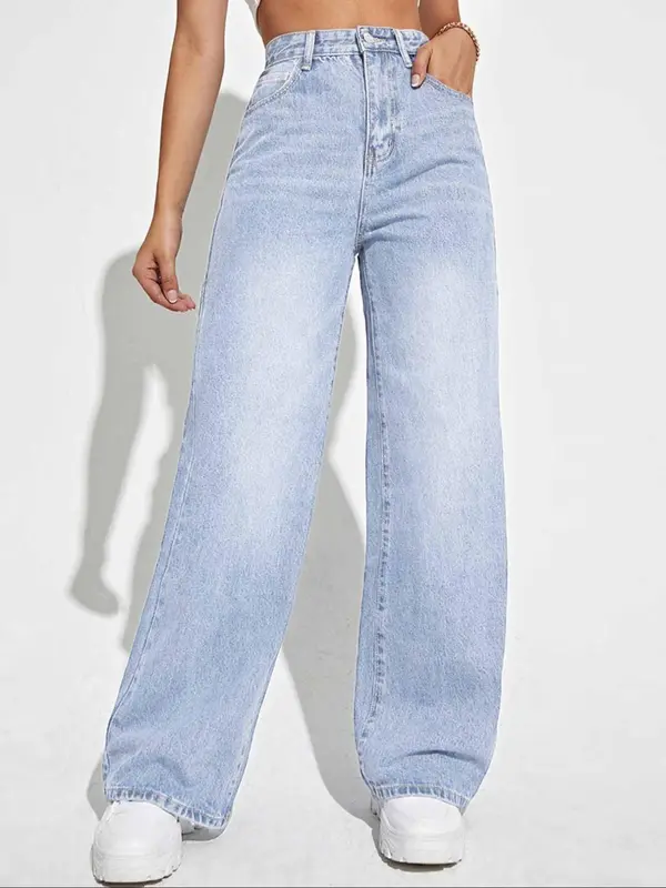 Women's Plain Straight Leg Jeans, Casual Comfy Denim Jeans for Daily Wear, Ladies Baggy Bottoms for All Seasons, Womenswear, Loose Pants, Relaxed Fit Jeans, Streetwear 4