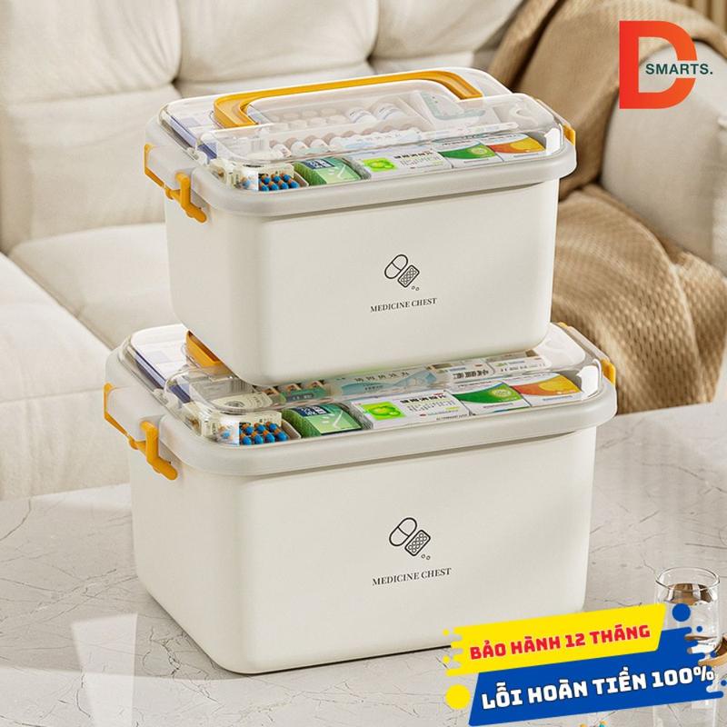  Hộp đựng thuốc sơ cứu Dsmarts hai lớp cỡ lớn có nắp bảo quản tay cầm tiện lợi Hộp nhựa đựng đồ đa năng 