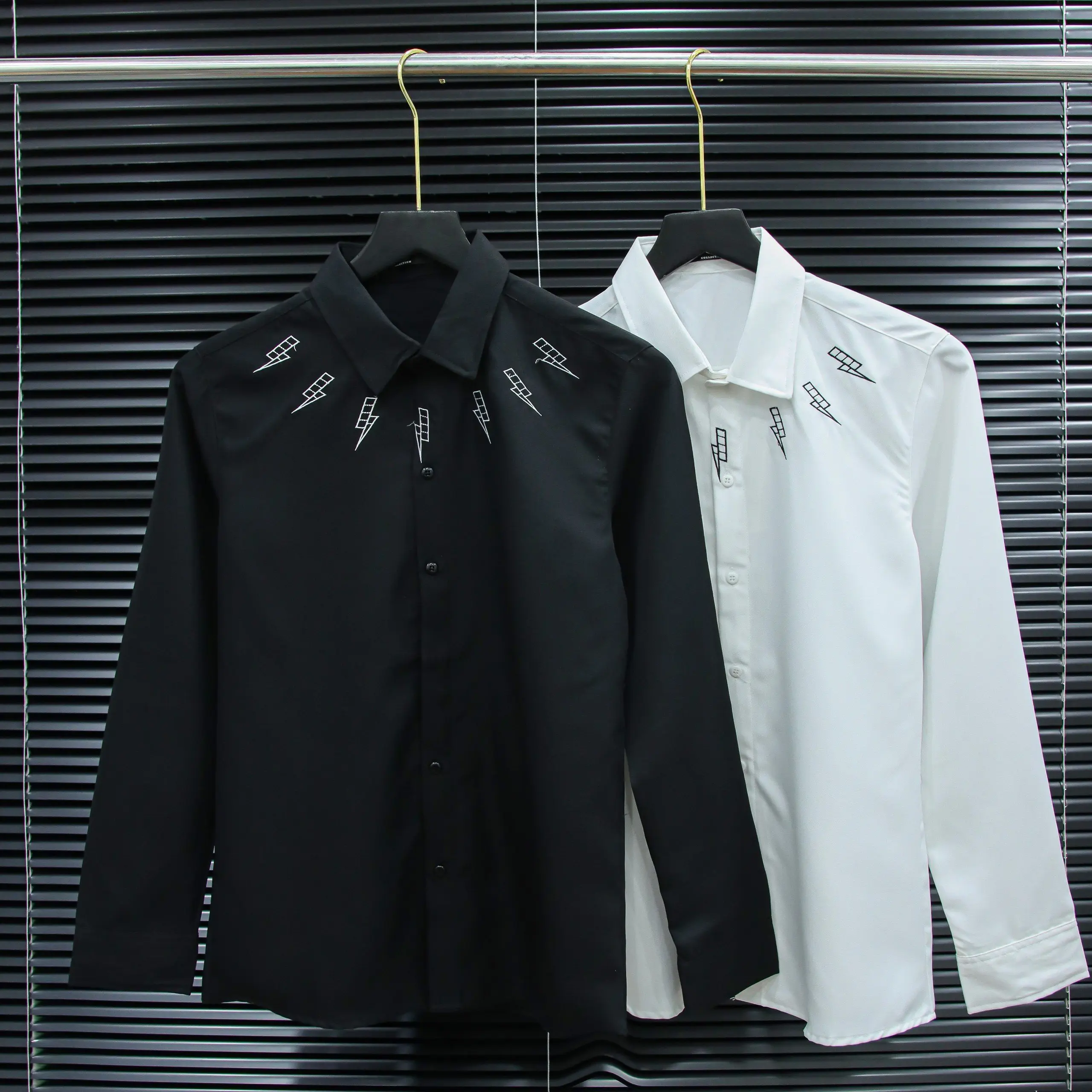 Áo sơ mi nam tay dài phối họa tiết sấm sét viên cổ chất liệu mango siêu mát By KEN - TM 206 Menswear Shirt