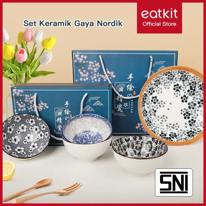 Eatkit Hampers Bowl Set Japaness Style Souvenir Mangkok Keramik Motif Cantik Porselen Dengan Sumpit