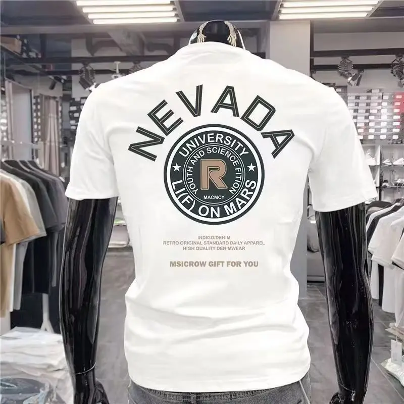 Mùa hè ngắn tay mens ngắn tay áo thun giản dị xu hướng thời trang in áo thun vòng cổ lỏng lẻo thể thao thoáng khí