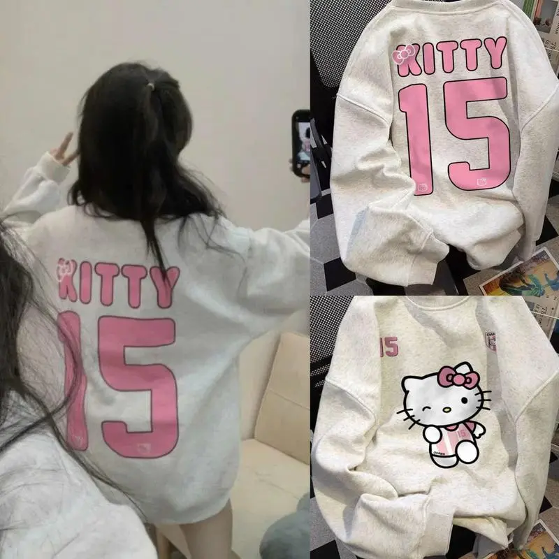 Áo Helo Kitty 15 Nữ From Rộng Chất Liệu Nỉ Cotton Mềm Hàn Quốc Mùa Đông Cute Cổ Tròn