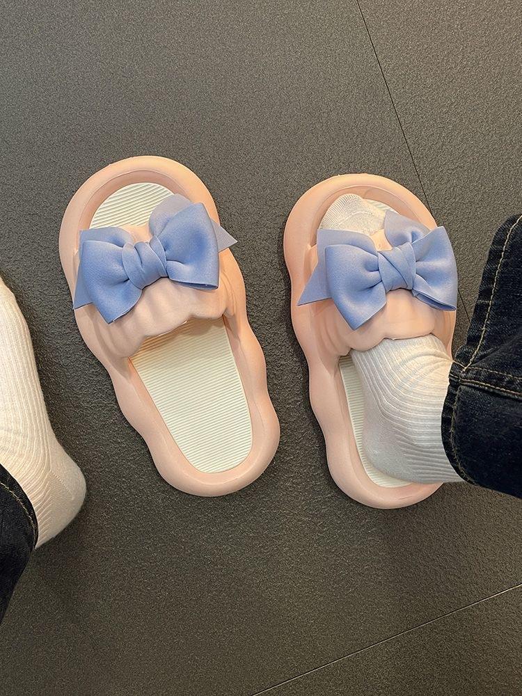 Product Introduction of New Cute Wild Bowknot Slippers for Women Summer Outdoor Student Dormitory Non-Slip Slip Slip-on Thick-Soled Sandals for Women Walking Shoes Footwear Girl Slide Flipflop Comfort Onyx 14
